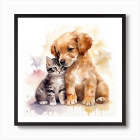 Puppy And Kitten Art Print