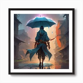 Man Holding An Umbrella Art Print