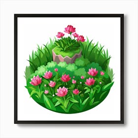 Pink Flower Arrangement In A Garden Art Print