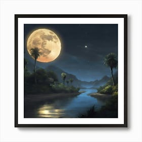 Full Moon Over The River Art Print