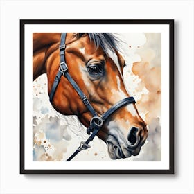 Impressionism Watercolor Horse Portrait Art Print