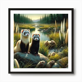 Ferrets In The Grass Art Print