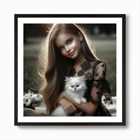 Girl With A Cat 7 Art Print