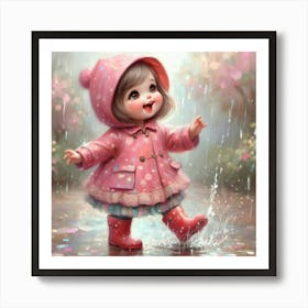 Little Girl Playing In The Rain Art Print