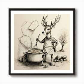 Deer Cooking Art Print