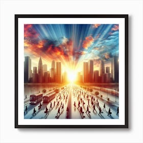 Cityscape With People Art Print