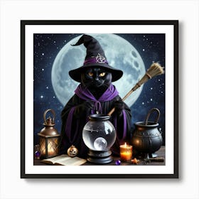 Witch With Broom Art Print