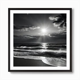 Black And White Beach 10 Art Print