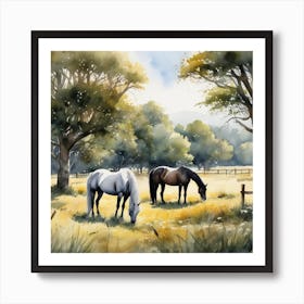 Horses Grazing In A Field 8 Art Print