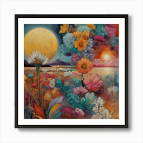 Moonlight Over Flowers Art Print