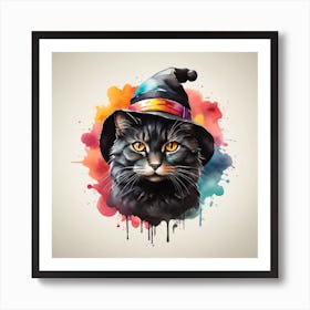 Witch Cat In A Hat Art Print