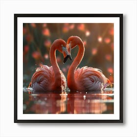 Two Flamingos In Love Art Print