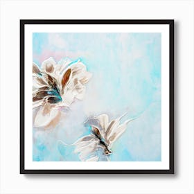Aqua Teal Flower Painting 1 Square Art Print