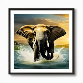 Elephant In The Water 1 Art Print