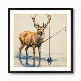 Deer Fishing 2 Art Print