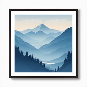 Misty mountains background in blue tone 25 Art Print