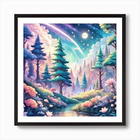 A Fantasy Forest With Twinkling Stars In Pastel Tone Square Composition 418 Poster