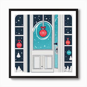Christmas Decoration On Home Door Sticker 2d Cute Fantasy Dreamy Vector Illustration 2d Flat (4) Art Print