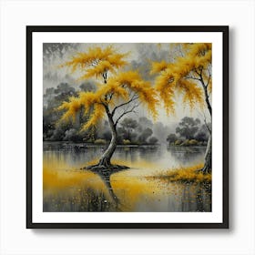 Leonardo Lightning Xl Watercolor Art Yellow Wooden Willow Tree 1 Art Print