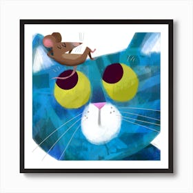 Blue Cat With A Mouse Art Print