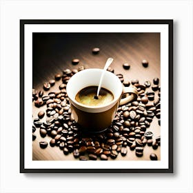 Coffee Cup On Coffee Beans Art Print