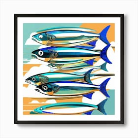 sardines blue orange print Art Print