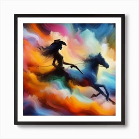 Cowgirl Riding Horse In The Sky Art Print