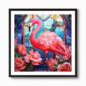 Pink Flamingo In Stained Glass 1 Art Print