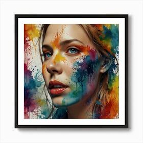 Colorful Girl With Paint Splashes Art Print