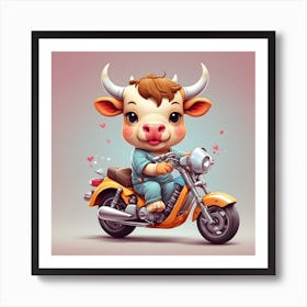 Cute Cow On A Motorcycle Art Print