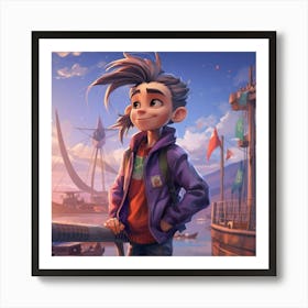 Boy Standing On A Dock Art Print