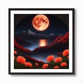 Full Moon Over Flowers Art Print