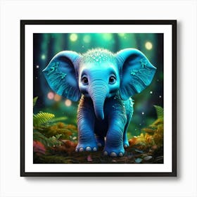 Firefly Adorable Turquoise Baby Elephant In Fantasy Forest 45671 (2) Art Print