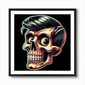 Skull With Black Hair 1 Art Print