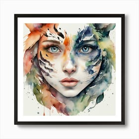 Girl With Tiger Face Art Print