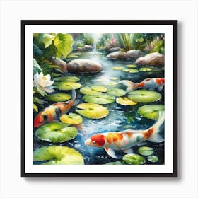 Serene koi fish pond with lily pads 2 Art Print