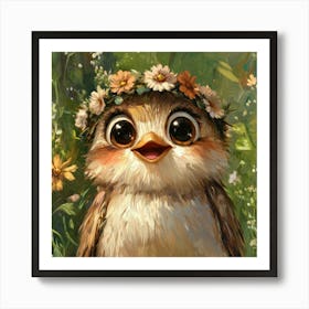 Owl In A Flower Crown Póster