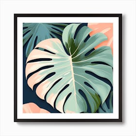 Tropical Leaves On Blue Background, Contemporary art, 1269 Art Print