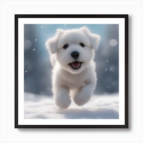 White fluffy Puppy In The Snow Art Print