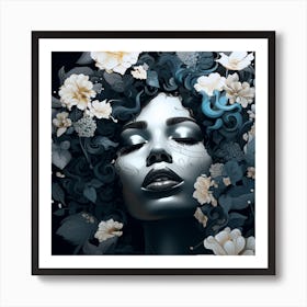 Black Woman With Flowers 6 Art Print