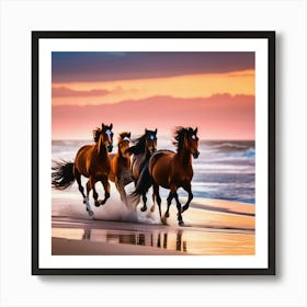 Horses Galloping Across A Wind Swept Beach 1 Art Print