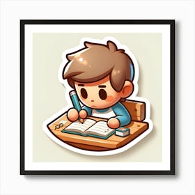 Boy Writing At Desk Art Print