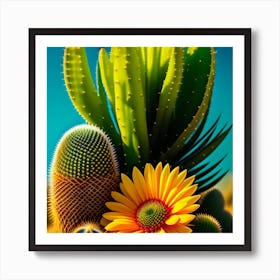 Cactus And Sunflower Art Print