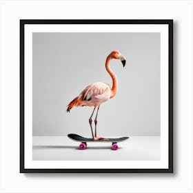 Flamingo On Skateboard Art Print