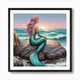 Tile Mural Mermaid Sitting On A Rock Sea Ocean Kitchen Bathroom Wall Backsplash (1) Art Print