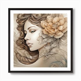 Woman With Flowers In Her Hair Art Print