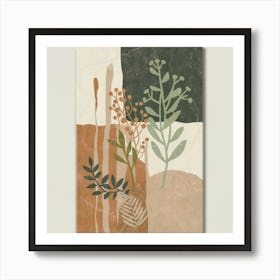 Abstract boho wall art in beige and green 8 Art Print