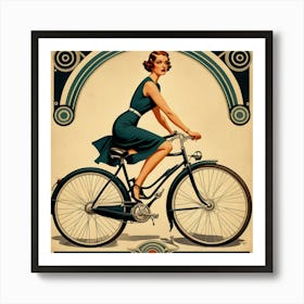 Vintage Woman Riding A Bicycle Art Print