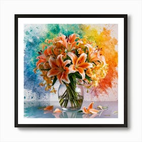 A Vibrant Bouquet Of Flowers Predominantly Featuri Art Print