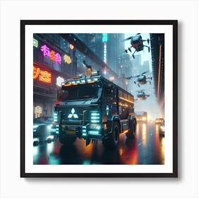 Armored Mitsubishi Truck in Cyberpunk War Art Print